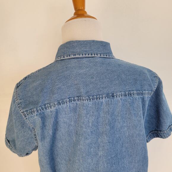 Vintage Y2K Looney Tunes Tweety Bird Shirt Button Front Denim Women Medium - Picture 7 of 11